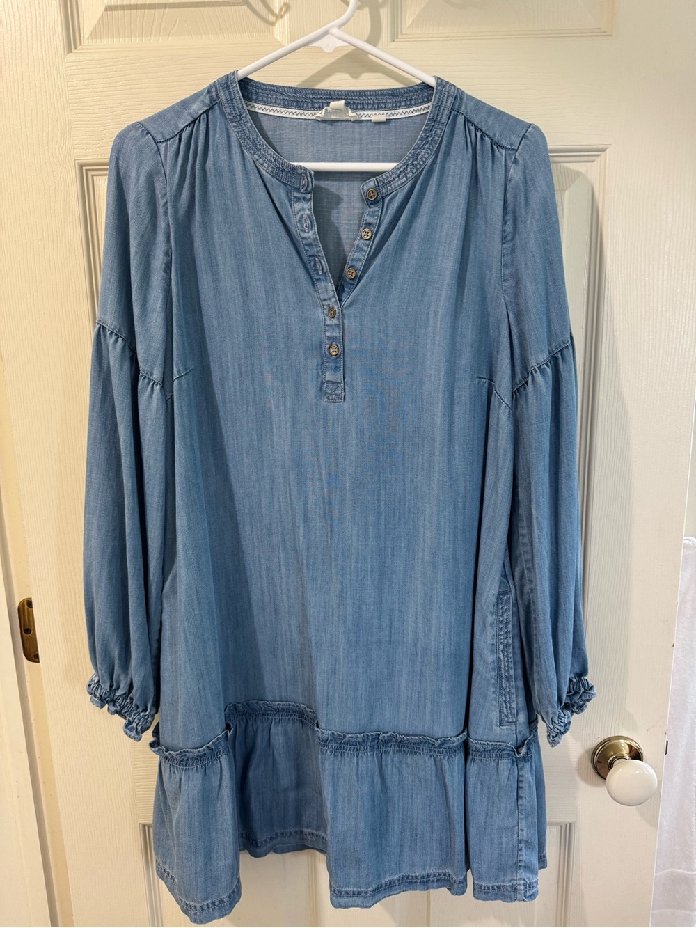 Fat Face Light Blue Denim Henley Tunic Dress